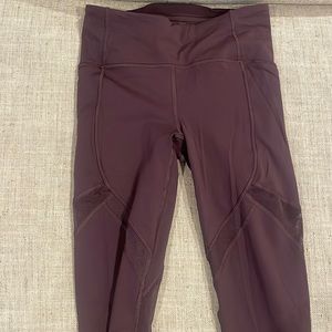 Lululemon maroon crop pants with mesh detail